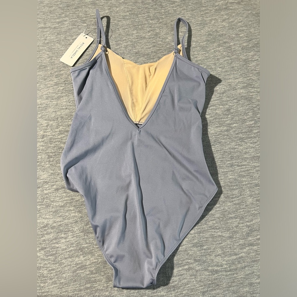 Royal Smeela 1 piece swimsuit swimwear women’s L colorblock deep v back blue new - Picture 2 of 10
